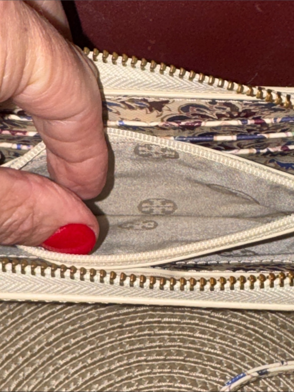 Tory Burch Floral Zip Wristlet in Cream, Burgundy and Navy - Picture 6 of 9